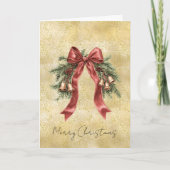 ゴールドダストスパークルコンフェッティ レッドリボンベル クリスマス カード (正面)