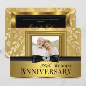 ゴールドダマスクの弓の写真 50周年結婚記念日 4 招待状 (正面/裏面)