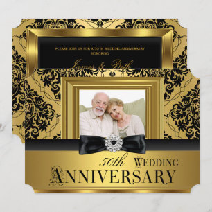 ゴールドダマスクボウ フォト 50周年 結婚記念日 3 招待状