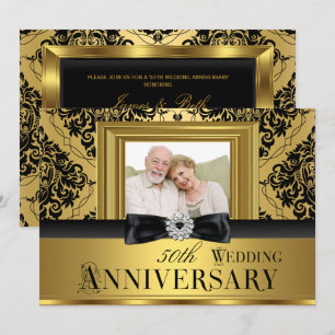 ゴールドダマスクボウ フォト 50周年 結婚記念日 3 招待状
