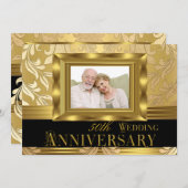 ゴールドダマスク写真 50周年結婚記念日 招待状 (正面/裏面)