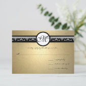ゴールドダマスク スワール 結婚式招待状 5x7 出欠カード (スタンド正面)