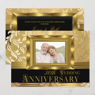 ゴールドダマスク フォト 50周年 結婚記念日 招待状
