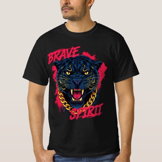 ゴールドチェーンの勇ましいパンサー – Brave Spirit Tシャツ (正面)