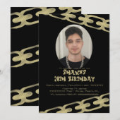 ゴールドチェーン 大人の誕生日パーティー 写真招待状 招待状 (正面/裏面)
