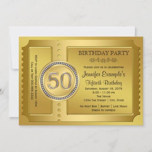 ゴールドチケット 50歳の誕生日パーティー 招待状 (正面)