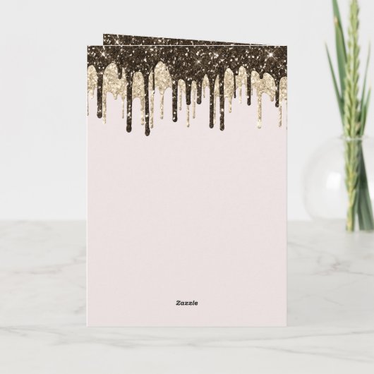 ゴールドチョコレートアイスクリームグリッター垂れ Birthday カード (裏面)