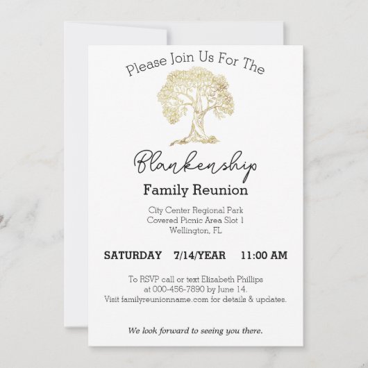 ゴールドツリーアートワーク家族再会テンプレート 招待状 (正面)