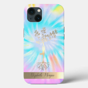 ゴールドツリーシルエット ヨガインストラクタータイダイ iPhone 13ケース