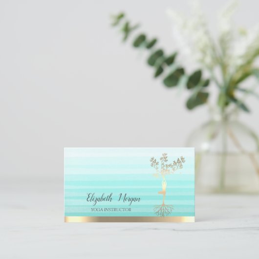 ゴールドツリー ウーマン シルエット,ストライプ オンブレ ヨガ 名刺 (スタンド正面)