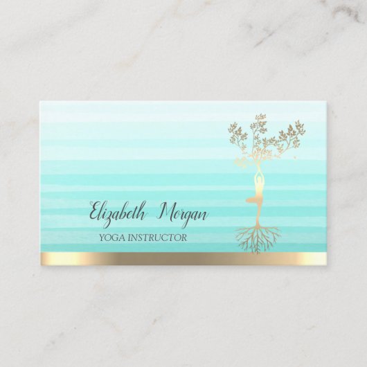 ゴールドツリー ウーマン シルエット,ストライプ オンブレ ヨガ 名刺 (正面)