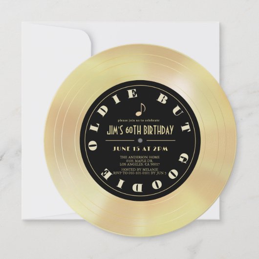 ゴールドディスク/レコード 60歳の誕生日 招待状 (正面)