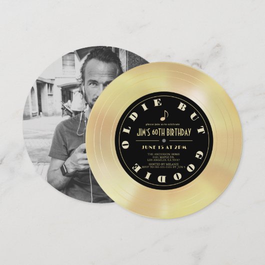 ゴールドディスク/レコード 60歳の誕生日 招待状 (正面/裏面)