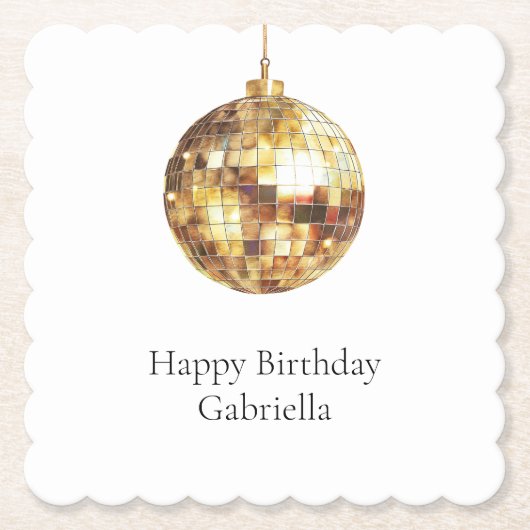 ゴールドディスコボール 誕生日 ペーパーコースター (正面)