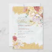 ゴールドディップ フローラル モダン ウェディング 招待状 (正面)