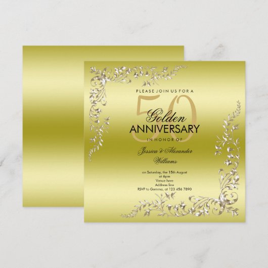 ゴールドデコレーション 50周年結婚記念日 招待状 (正面/裏面)