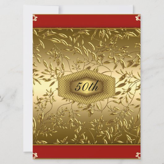 ゴールドデザイン 50周年 誕生日パーティー 招待状 (正面)