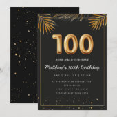 ゴールドトロピカルパームリーフ 100歳の誕生日 招待状 (正面/裏面)