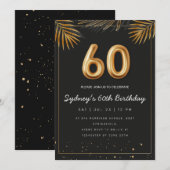 ゴールドトロピカルパームリーフ 60歳の誕生日 招待状 (正面/裏面)