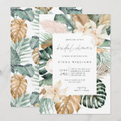 ゴールドトロピカルフラワーブライダルシャワー 招待状 (正面/裏面)