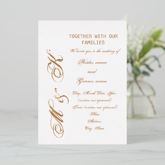 「ゴールドトーンのレタリング」ウェディング 箔招待状 (立ち正面)