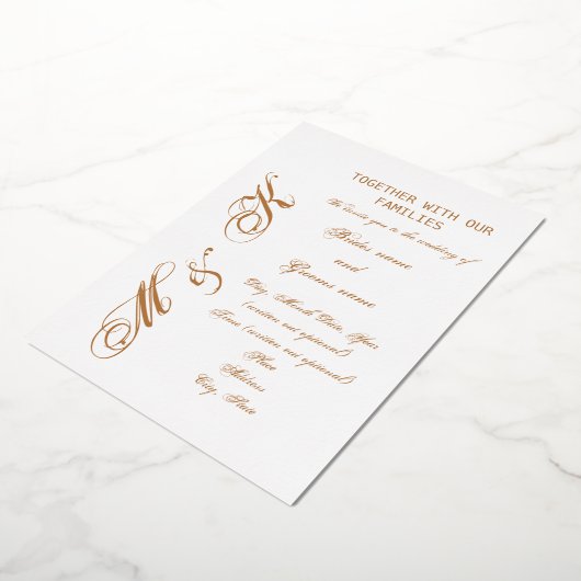 「ゴールドトーンのレタリング」ウェディング 箔招待状 (回転した状態)