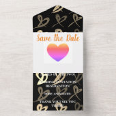 ゴールドトーン ハート ウェディング オールインワン ウェディング 招待状 (内側)