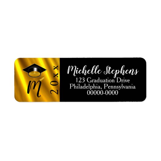 ゴールドトーン |ブラック・グラッド・キャップ・イヤー・モノグラム ラベル (正面)