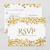 ゴールドトーン ベイビーズブレス ホワイト エレガント フローラル RSVP インビテーションポストカード (正面/裏面)