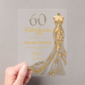 ゴールドドレスで華やかに60歳 Sixty+Fabulous 60歳の誕生日 アクリル招待状 (インサイチュ (ポータブル))