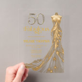 ゴールドドレスのファイブティー・ファビュラスな50歳の誕生日写真 アクリル招待状 (インサイチュ (ポータブル))