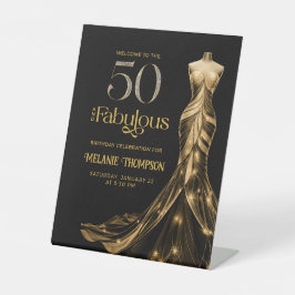 ゴールドドレスのファブリックな50歳の誕生日ウェルカム 台座サイン