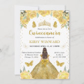 ゴールドドレスの黒髪のプリンセスのキンセアニエラ 招待状 (正面)