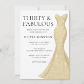 ゴールドドレス エレガント サーティ＆ファビュラス 30歳の誕生日 招待状 (正面)
