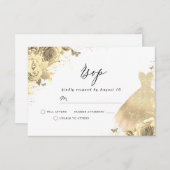 ゴールドドレス＆フラワー 誕生日 ブライダルシャワー 出欠カード (正面/裏面)