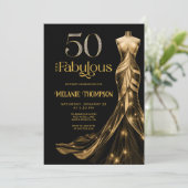 ゴールドドレス ブラック 50歳の誕生日おめでとう 招待状 (スタンド正面)