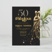 ゴールドドレス ブラック 50歳の誕生日おめでとう 招待状 (スタンド正面)
