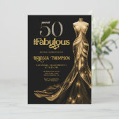 ゴールドドレス ブラック 50歳の誕生日おめでとう 招待状 (スタンド正面)