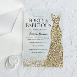 ゴールドドレス 女性の40歳誕生日パーティー アクリル招待状