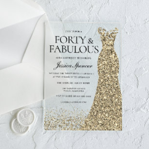 ゴールドドレス 女性の40歳誕生日パーティー アクリル招待状