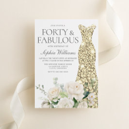 ゴールドドレス 白い花 エレガントな40歳の誕生日 招待状