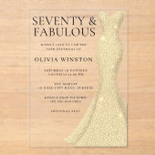 ゴールドドレス 70歳 & ファビュラス 70歳の誕生日 アクリル招待状 (正面)