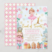 ゴールドナンバーのくるみ割り人形 お菓子の国の1歳の誕生日 招待状 (正面/裏面)