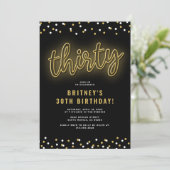 ゴールドネオンで30歳の誕生日を祝う招待状 招待状 (スタンド正面)