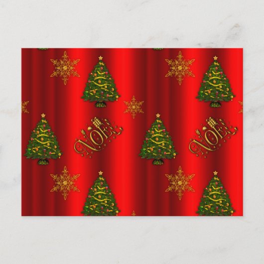 ゴールドノエルとクリスマスツリー 赤 シーズンポストカード (正面)