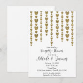 ゴールドハーツバレンタインカップルのウェディングシャワー 招待状 (正面/裏面)