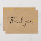 ゴールドハーツ エレガントスクリプト ラスティック クラフト サンキューカード (正面/裏面)