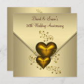 ゴールドハーツ エレガント ゴールド 50周年 結婚記念日 招待状 (正面/裏面)