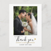ゴールドハートのエレガントな筆記体 結婚式 写真 御礼 ポストカード (正面)