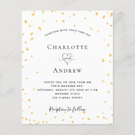 ゴールドハートの白い予算結婚式招待状 チラシ